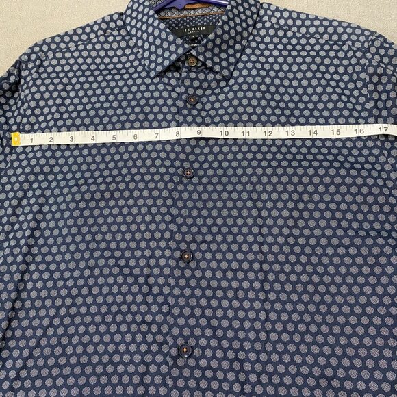 Ted Baker Mens Polka Dot Button-Up Shirt Size 4 Navy Blue Long Sleeve Cotton - Picture 7 of 15